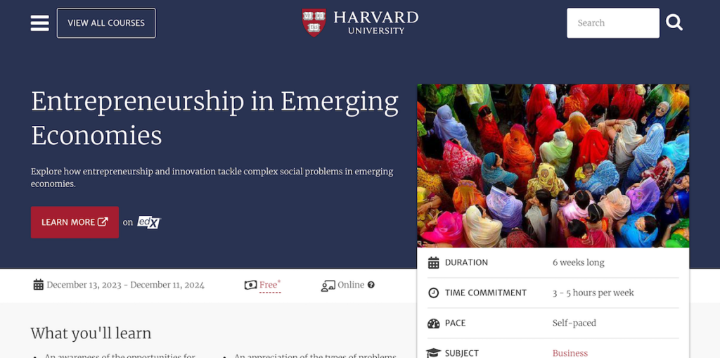 Entrepreneurship in Emerging Economies (Harvard University)